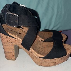 Black strap chunky heel
